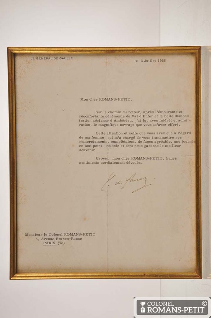 Lettre du Général de Gaulle à Romans-Petit