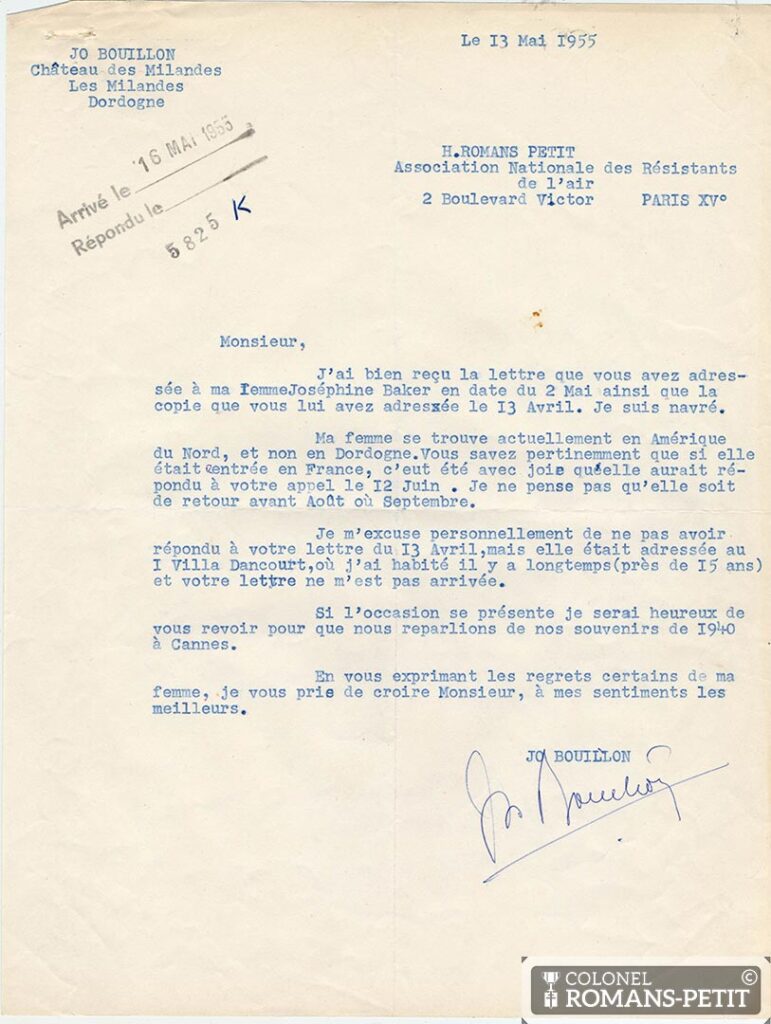 Lettre de Jo Bouillon à Henri Romans-Petit