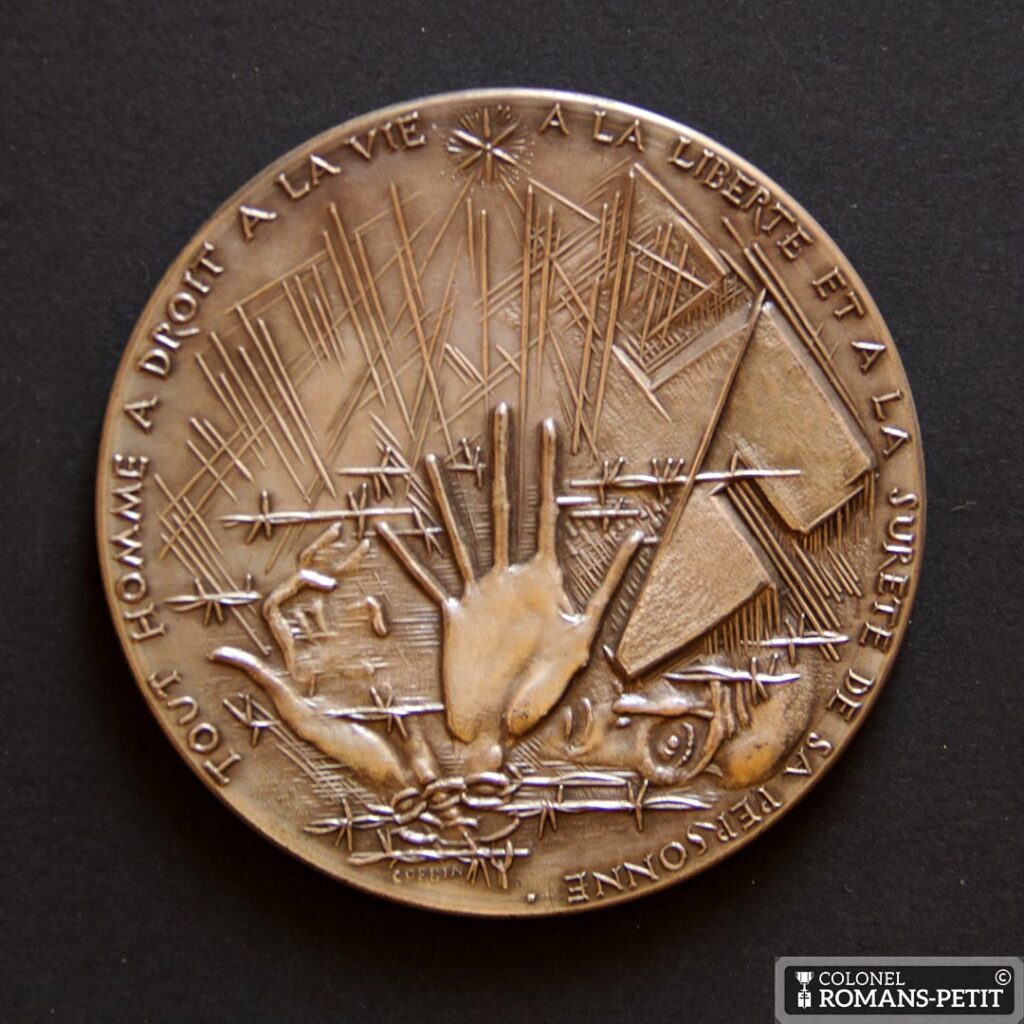 Médaille de la déclaration des Droits de l'Homme signé de Corbin 1973.