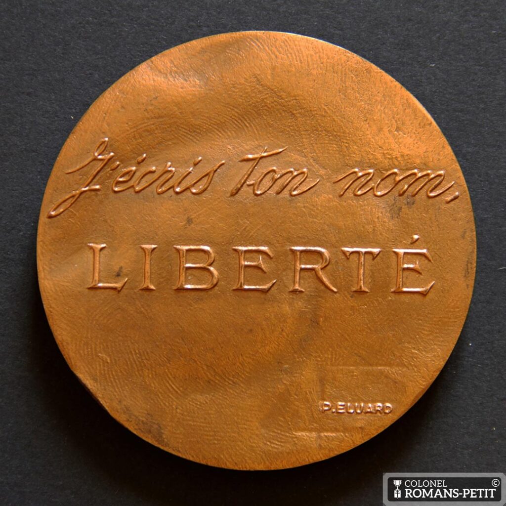 Verso de médaille de table J'écris ton nom Liberté